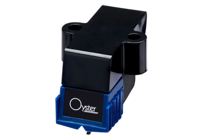 Salon 1 Audio Sumiko Oyster moving magnet phono cartridge with a black body and blue stylus housing on a white background