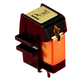 Salon 1 Audio Sumiko Pearl moving magnet phono cartridge with black and gold body on a vibrant red background.