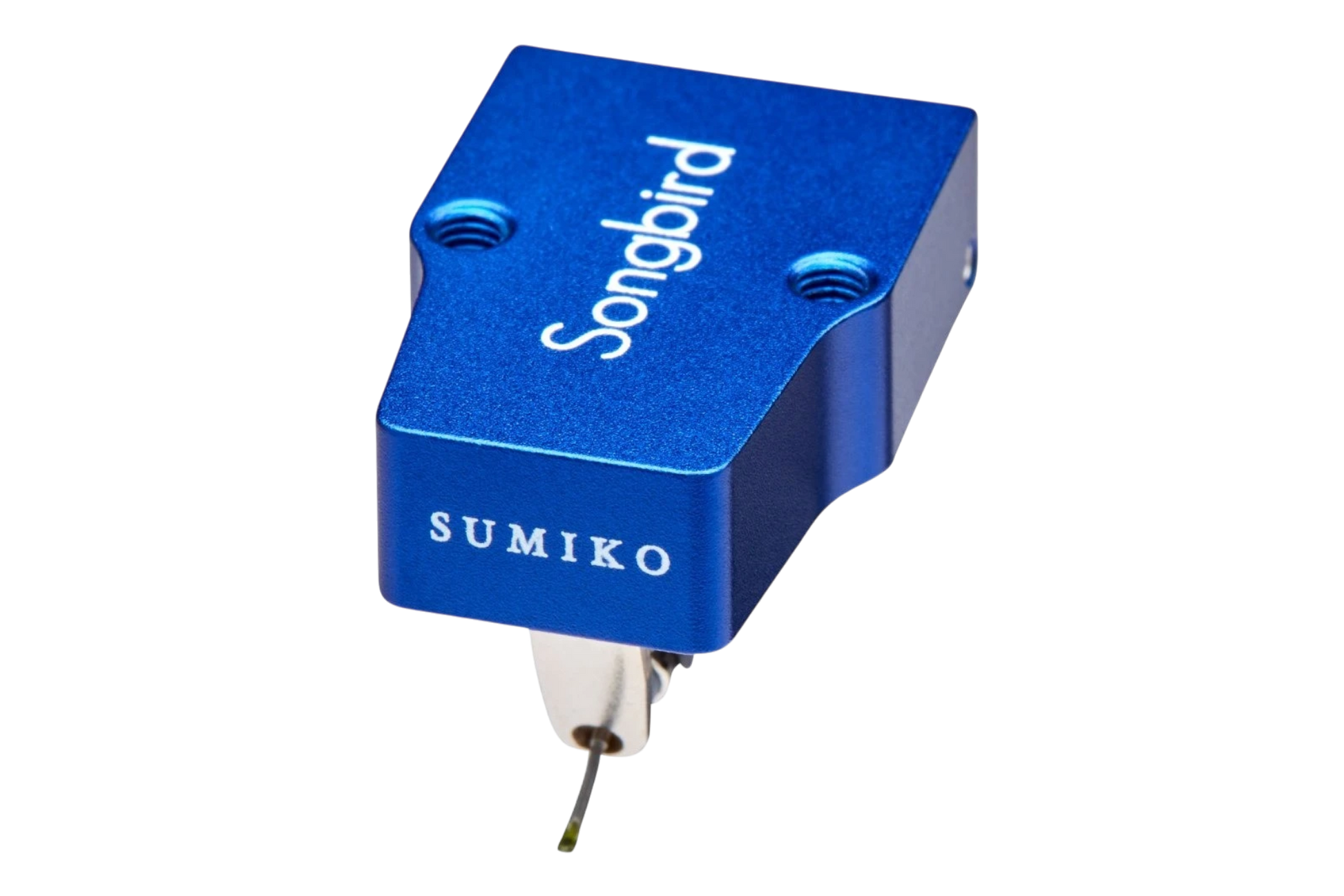 Salon 1 Audio Sumiko Songbird High output moving coil phono cartridge in blue with open-architecture design.