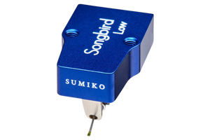 Salon 1 Audio Sumiko Songbird Low moving coil phono cartridge in blue with open-body design and elliptical stylus.