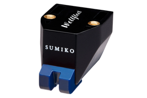 Salon 1 Audio Sumiko Wellfleet moving magnet phono cartridge with a black body and blue stylus assembly.