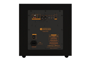 Salon 1 Audio Monitor Audio Vestra W10 powered subwoofer rear panel showing RCA inputs and controls