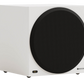 Salon 1 Audio Monitor Audio Vestra W12 powered subwoofer in white with a large black circular driver grille