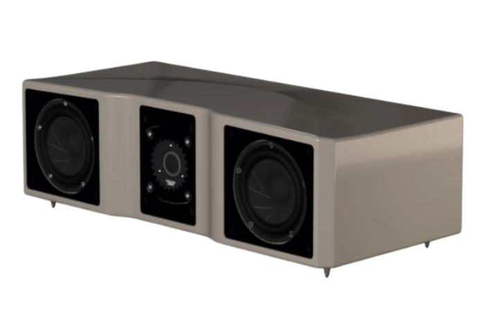 Salon 1 Audio Wilson Audio WASAE center channel speaker in a sleek beige finish with dual mid-woofers and a tweeter.