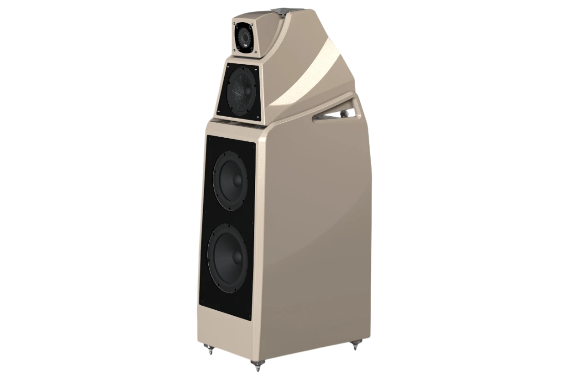 Salon 1 Audio Wilson Audio Alexia V floorstanding speaker in a glossy beige finish with a multi-module cabinet design.
