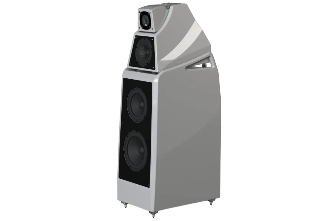Salon 1 Audio Wilson Audio Alexia V floorstanding speaker in a sleek grey finish with advanced driver configuration.