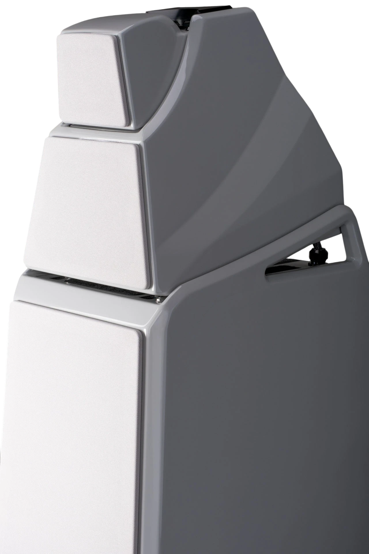 Salon 1 Audio Wilson Audio Alexia V floorstanding speaker in a glossy white finish with fabric grilles