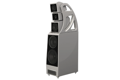 Salon 1 Audio Wilson Audio Alexx V floorstanding speaker in a sleek light grey finish with adjustable driver modules.