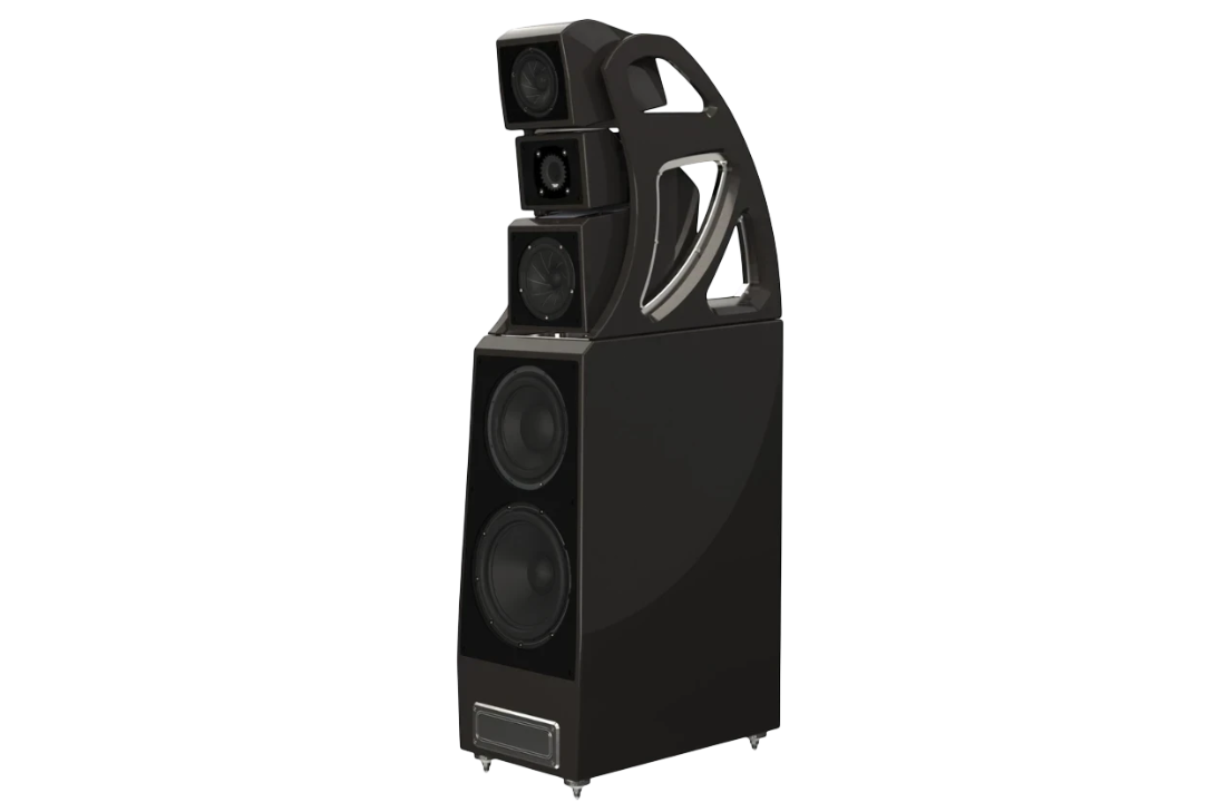 Salon 1 Audio Wilson Audio Alexx V floorstanding speaker in a sleek black finish with adjustable driver modules.