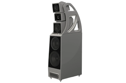 Salon 1 Audio Wilson Audio Alexx V floorstanding speaker in a sleek gray finish with an open architecture gantry.
