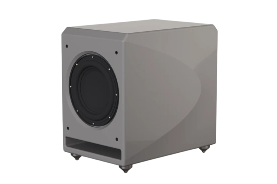 Salon 1 Audio Wilson Audio Lōkē active subwoofer in a sleek grey finish with a 10-inch long-throw driver