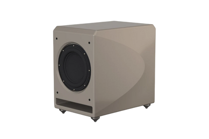 Salon 1 Audio Wilson Audio Lōkē active subwoofer in a sleek beige finish with a 10-inch long-throw driver.