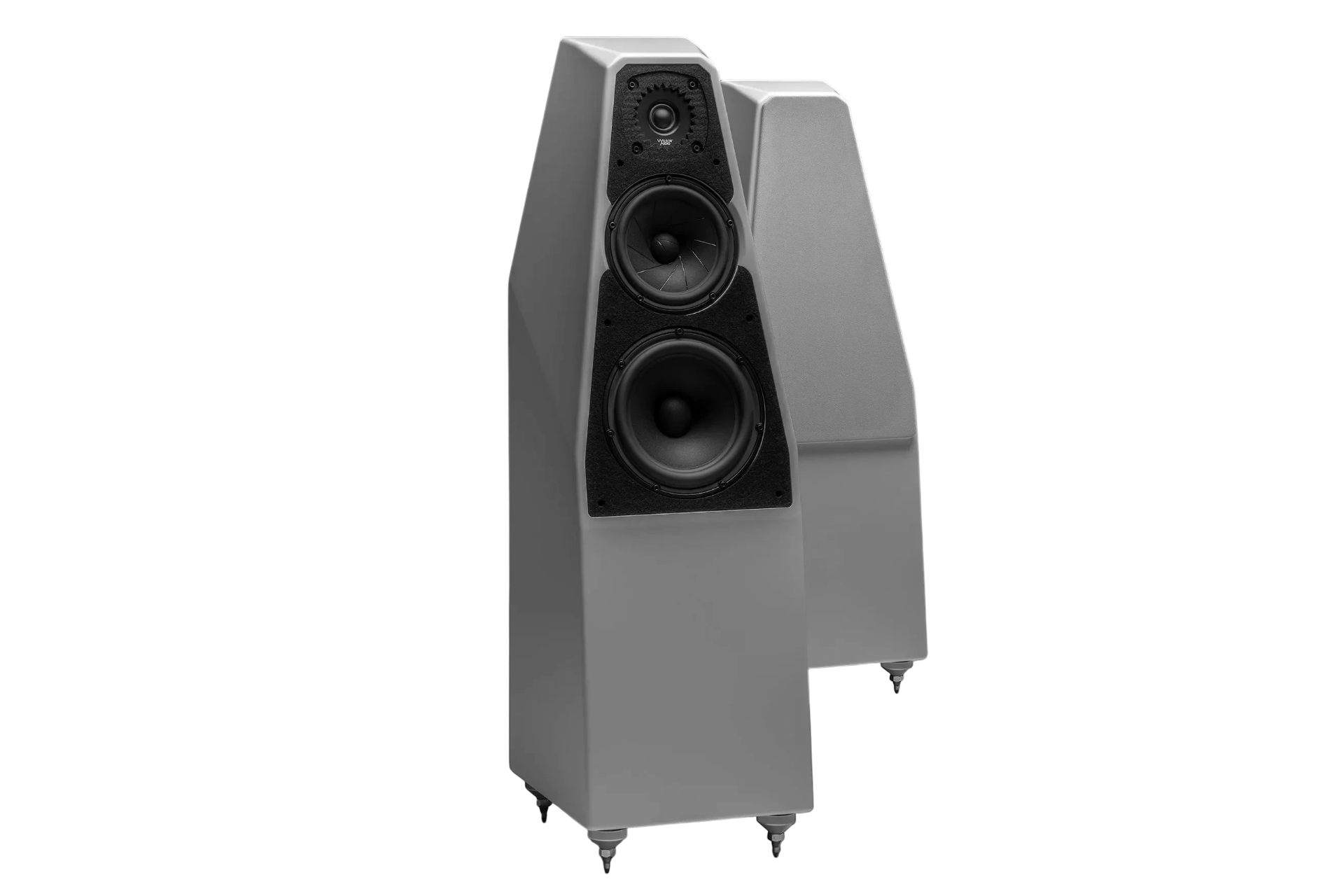 Salon 1 Audio Wilson Audio Sabrina V floorstanding speakers in a sleek grey finish with high-end driver configuration.