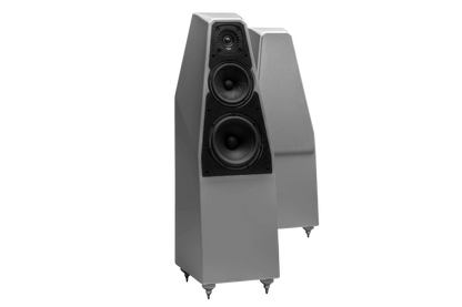 Salon 1 Audio Wilson Audio Sabrina V floorstanding speakers in a sleek grey finish with high-end driver configuration.