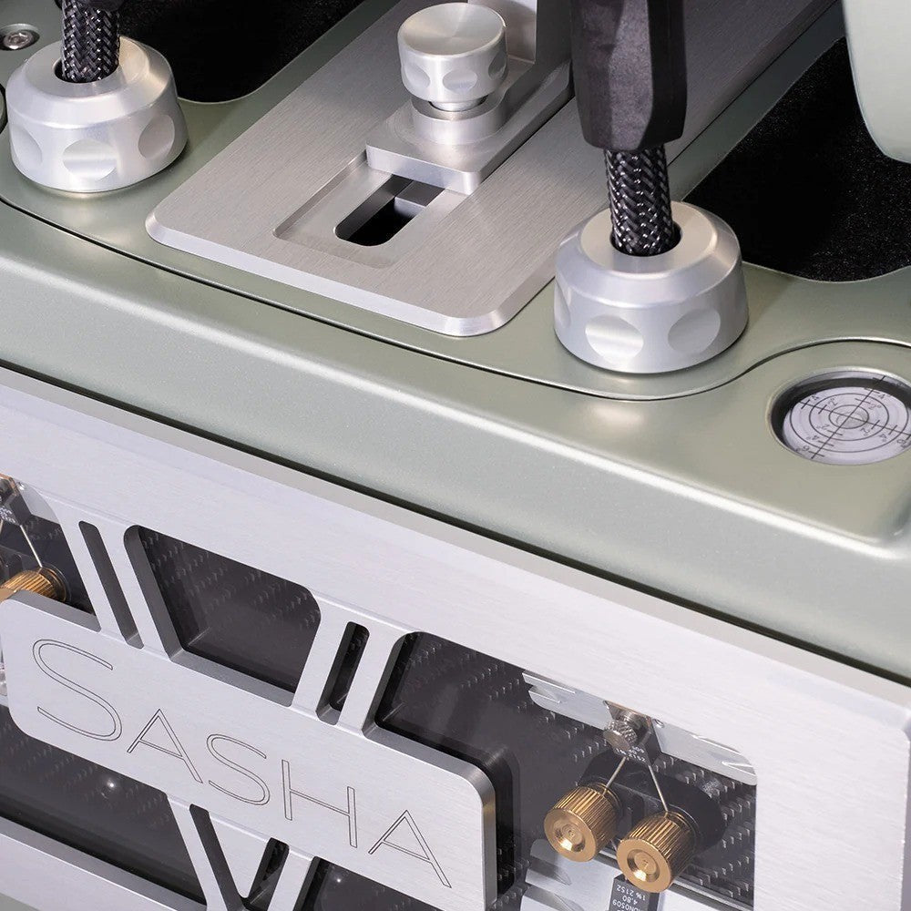 Salon 1 Audio Wilson Audio Sasha V speaker top module detail showing precision alignment system and metallic finish