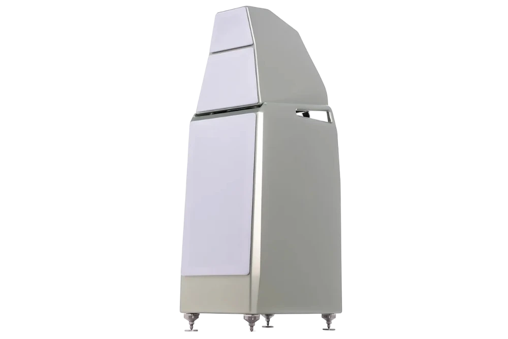 Salon 1 Audio Wilson Audio Sasha V floorstanding speaker in a sleek silver finish with a modern modular design.