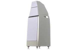 Salon 1 Audio Wilson Audio Sasha V floorstanding speaker in a sleek silver finish with a modern modular design.