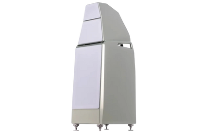 Salon 1 Audio Wilson Audio Sasha V floorstanding speaker in a sleek silver finish with a modern modular design.