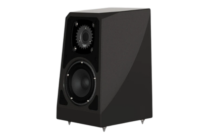 Salon 1 Audio Wilson Audio TuneTot bookshelf speaker in black with an asymmetrical cabinet and high-end drivers.