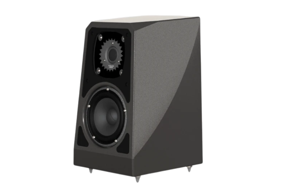 Salon 1 Audio Wilson Audio TuneTot compact bookshelf speaker in dark gray finish with asymmetrical cabinet design