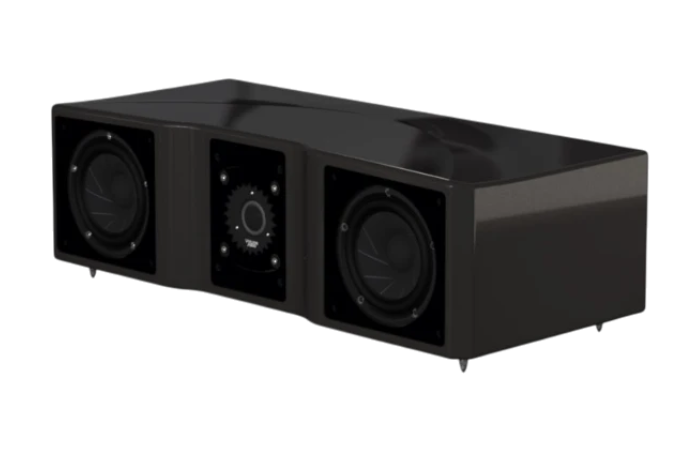 Salon 1 Audio Wilson Audio WASAE center channel speaker in a glossy black finish with dual mid-woofers and tweeter.