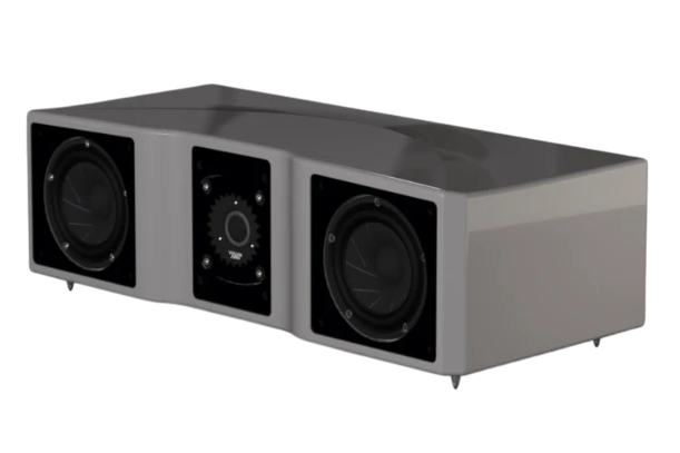 Salon 1 Audio Wilson Audio WASAE center channel speaker in a sleek grey finish with dual mid-woofers and central tweeter