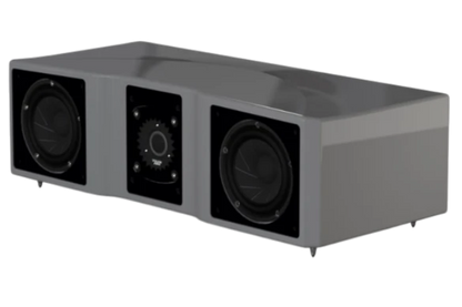 Salon 1 Audio Wilson Audio WASAE center channel speaker in a sleek grey finish with dual mid-woofers and central tweeter.