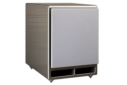 Salon 1 Audio Wilson Audio WATCHDOG II powered subwoofer in Desert Silver finish with front-firing port design.