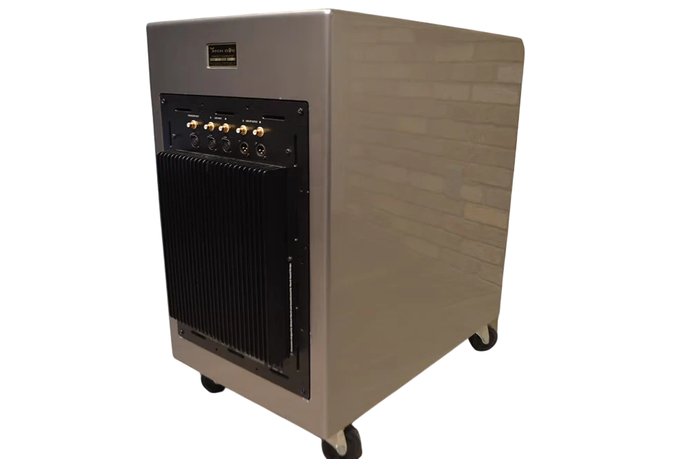 Salon 1 Audio Wilson Audio WATCHDOG II powered subwoofer in Desert Silver finish with rear connection panel