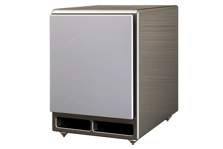 Salon 1 Audio Wilson Audio WATCHDOG II powered subwoofer in Desert Silver finish with front-firing port design.