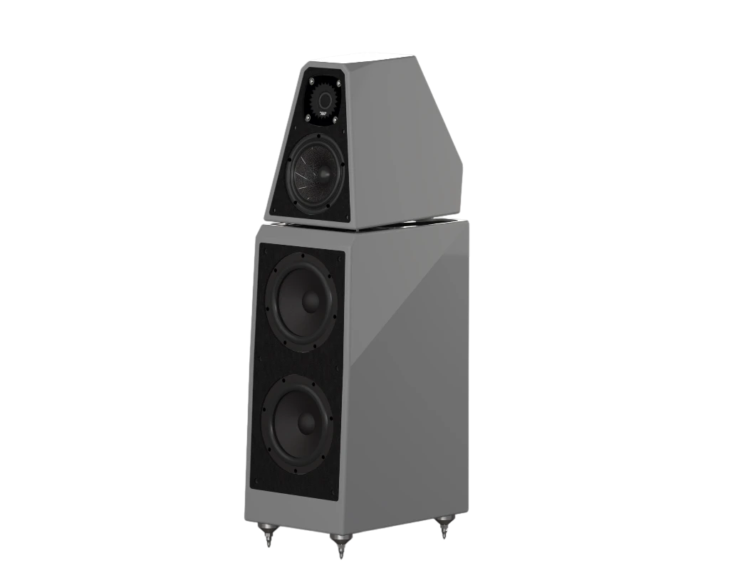 Salon 1 Audio Wilson Audio WATT/Puppy floorstanding speaker in a sleek grey finish with high-end driver configuration.
