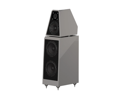 Salon 1 Audio Wilson Audio WATT/Puppy floorstanding speaker in a sleek grey finish with dual woofers and top monitor.