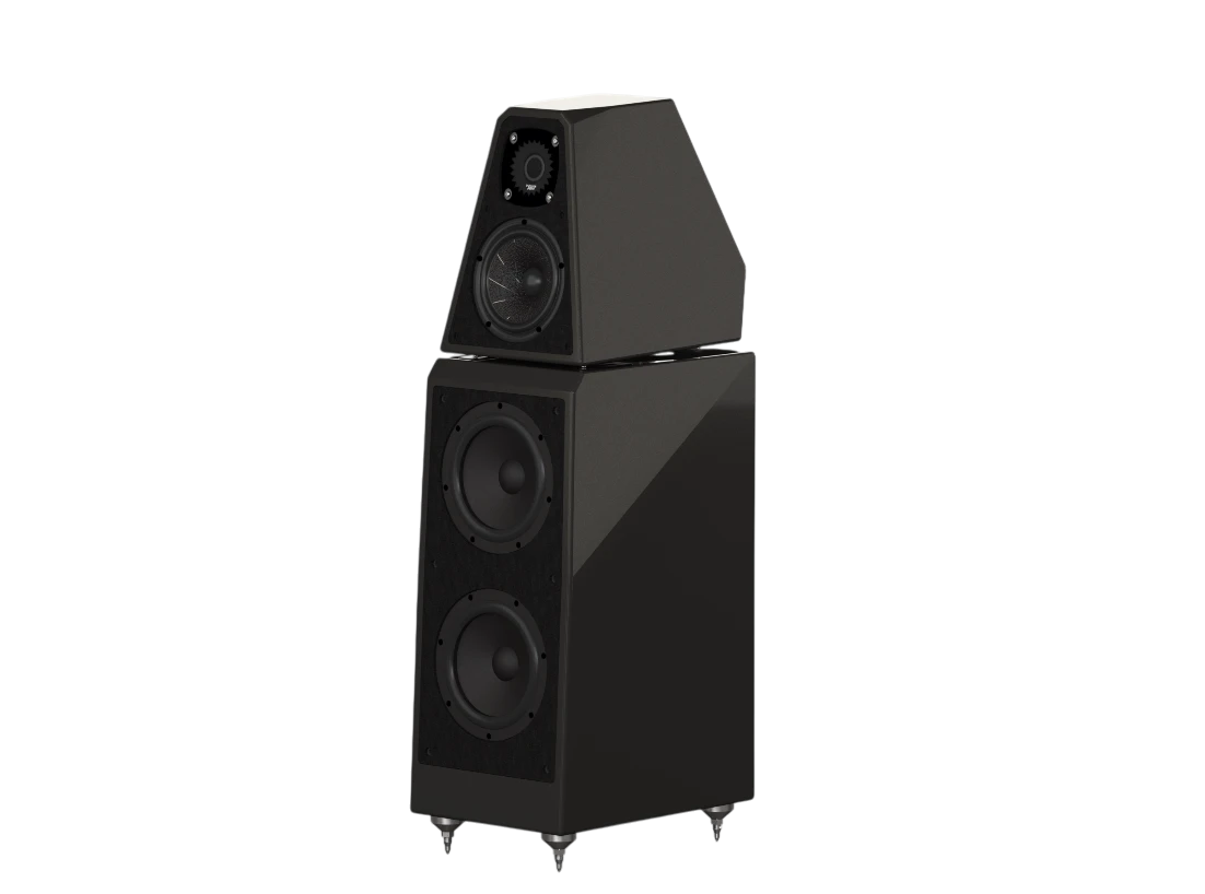 Salon 1 Audio Wilson Audio WATT/Puppy floorstanding speaker in a sleek black finish with a 3-way driver configuration.